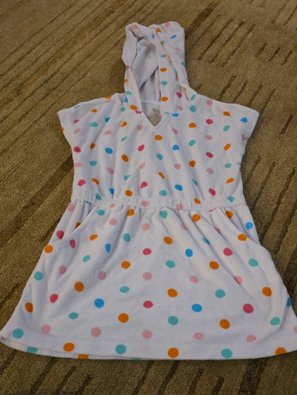 5/25 wonder nation White Hooded Terry Coverup with Multicolor Polka Dots Pockets